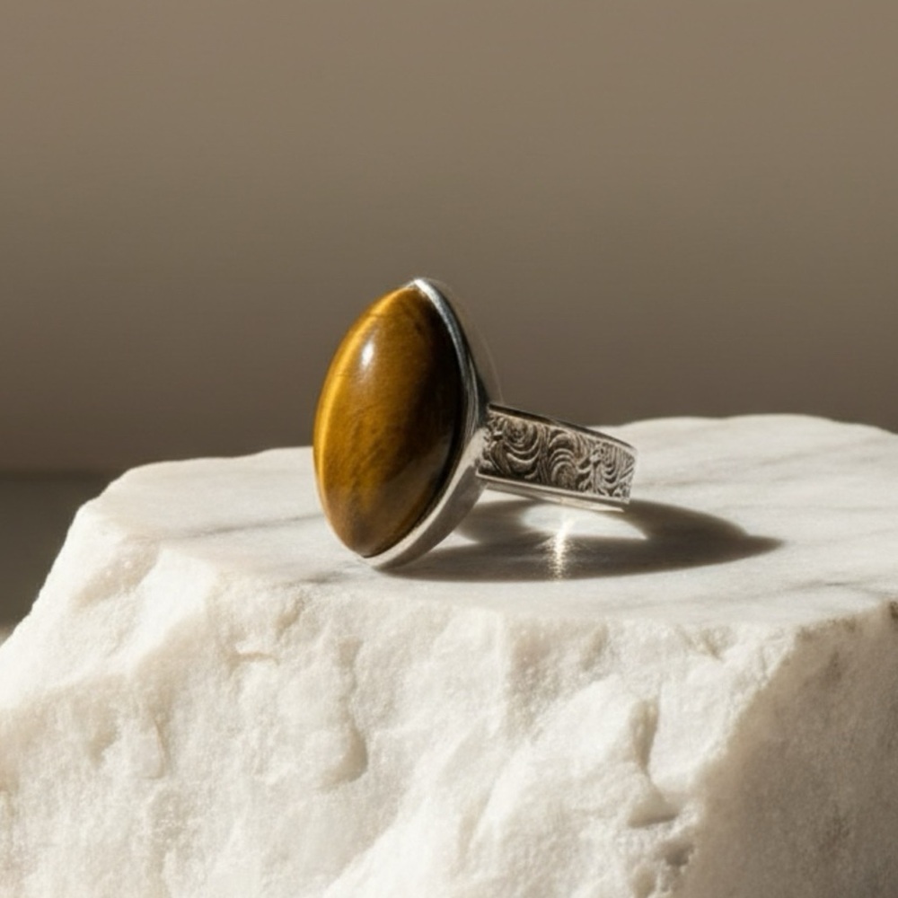 Gilded Horizon Studio Series Tiger Eye Adjustable Ring Gift Boxed